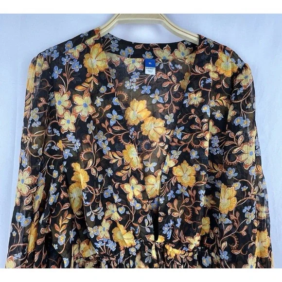 Old Navy Womens Top Size XL Dark Floral Smocked Long Sleeve Peplum Shirt - Picture 4 of 15